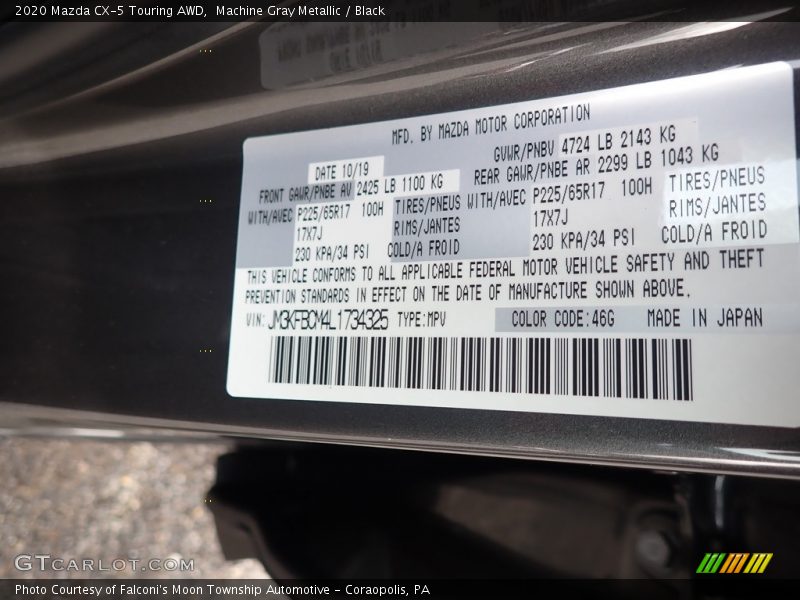 2020 CX-5 Touring AWD Machine Gray Metallic Color Code 46G