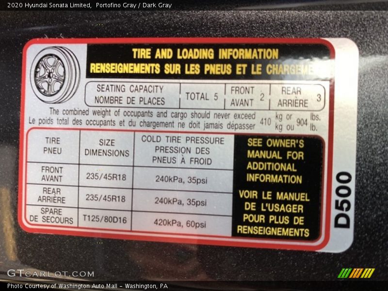 Portofino Gray / Dark Gray 2020 Hyundai Sonata Limited