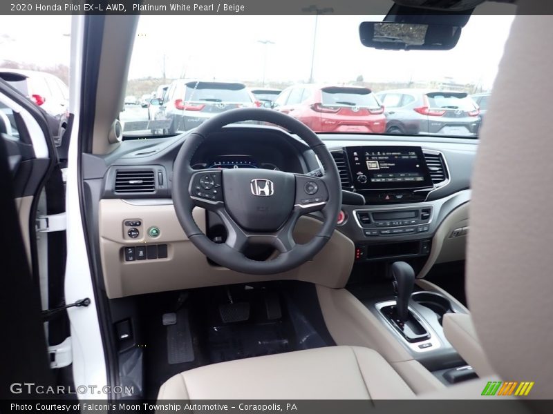 Platinum White Pearl / Beige 2020 Honda Pilot EX-L AWD