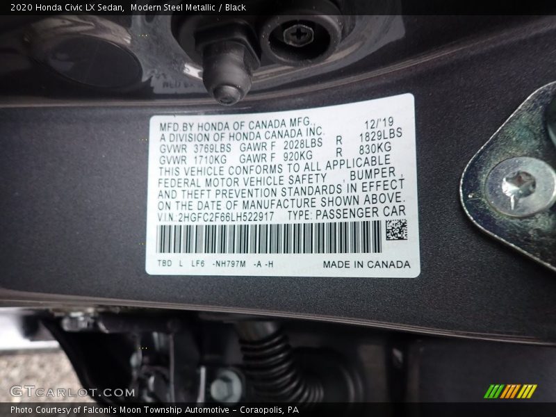 Modern Steel Metallic / Black 2020 Honda Civic LX Sedan