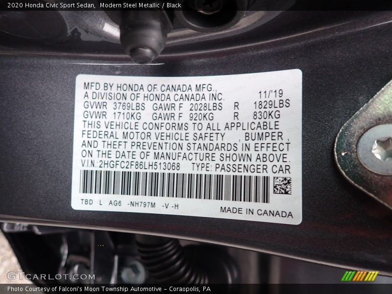 Modern Steel Metallic / Black 2020 Honda Civic Sport Sedan