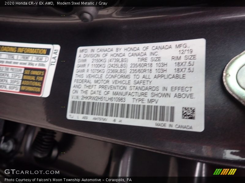 Modern Steel Metallic / Gray 2020 Honda CR-V EX AWD