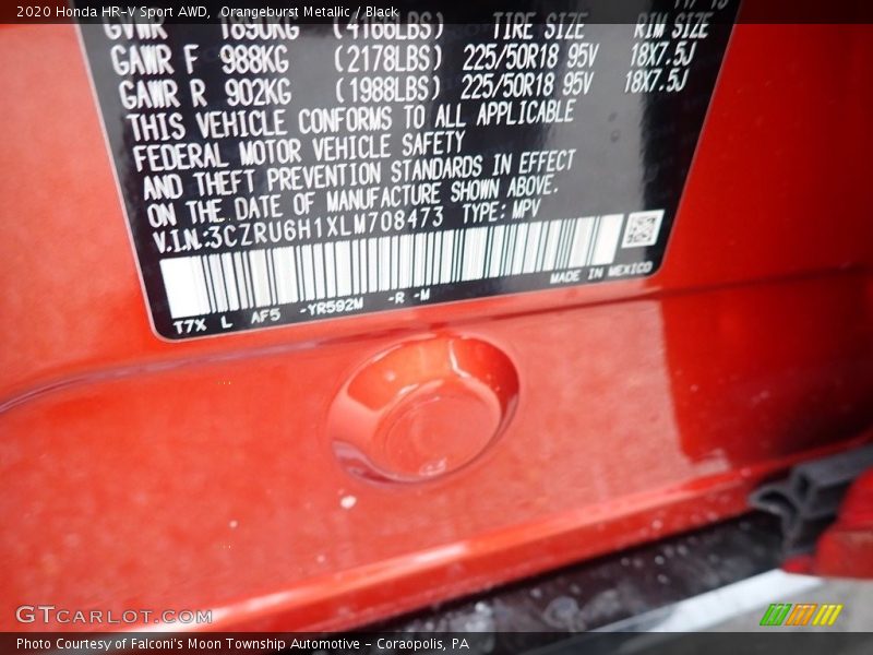 Orangeburst Metallic / Black 2020 Honda HR-V Sport AWD