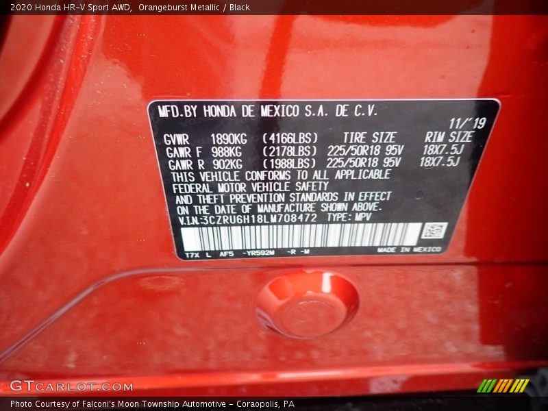2020 HR-V Sport AWD Orangeburst Metallic Color Code YR592M