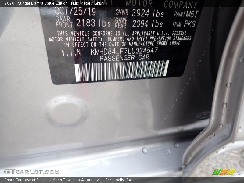 Fluid Metal / Gray 2020 Hyundai Elantra Value Edition