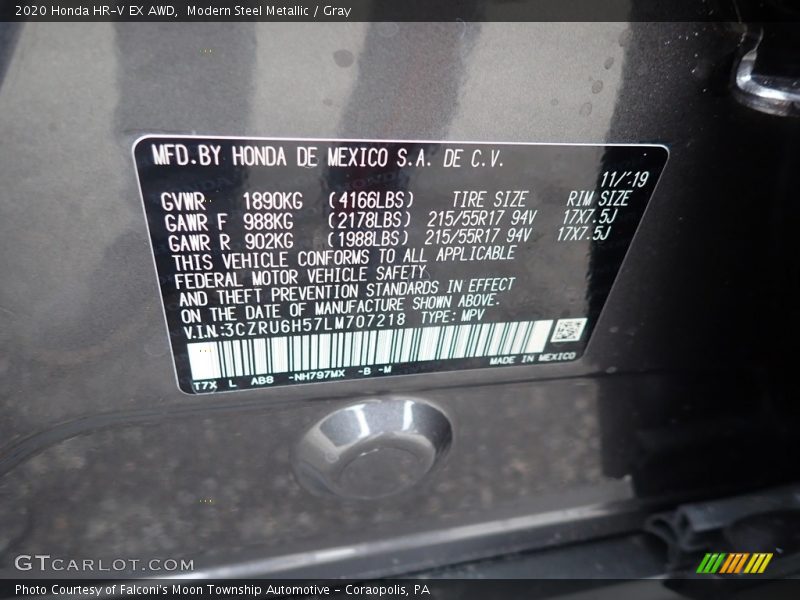 Modern Steel Metallic / Gray 2020 Honda HR-V EX AWD