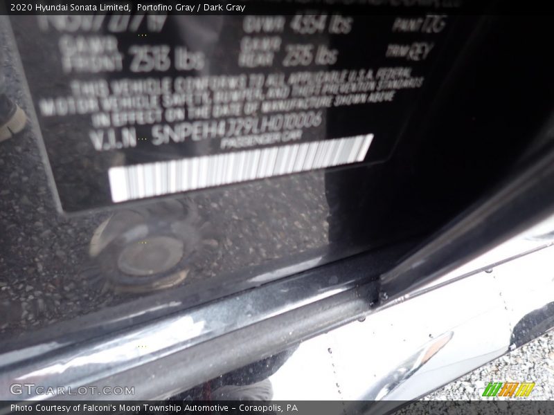 Portofino Gray / Dark Gray 2020 Hyundai Sonata Limited