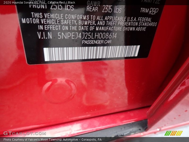Calypso Red / Black 2020 Hyundai Sonata SEL Plus
