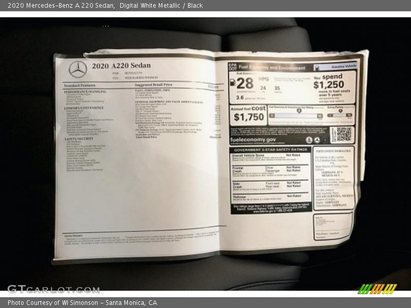 Digital White Metallic / Black 2020 Mercedes-Benz A 220 Sedan
