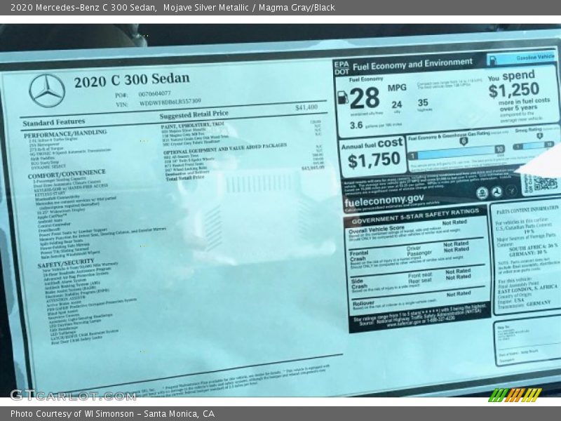 Mojave Silver Metallic / Magma Gray/Black 2020 Mercedes-Benz C 300 Sedan