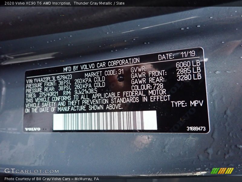 Thunder Gray Metallic / Slate 2020 Volvo XC90 T6 AWD Inscription