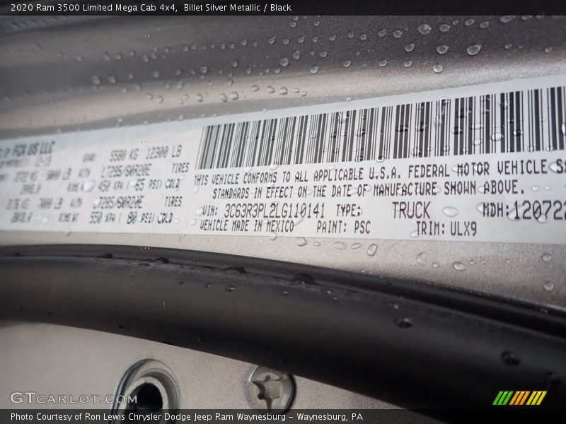 2020 3500 Limited Mega Cab 4x4 Billet Silver Metallic Color Code PSC