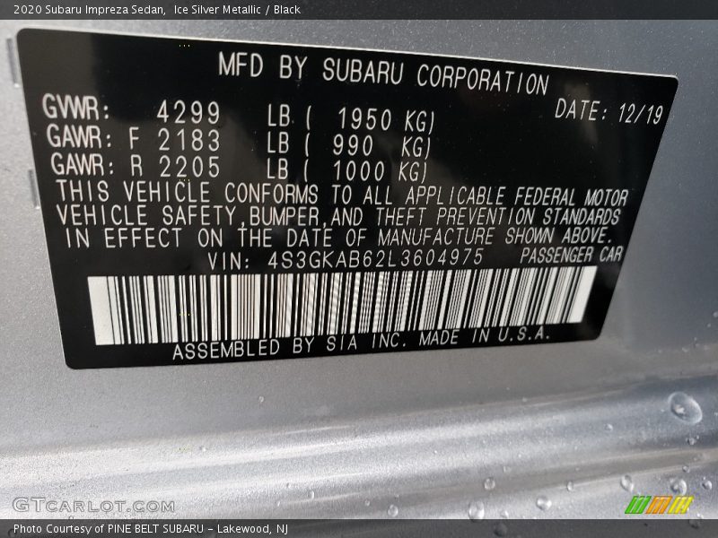 Ice Silver Metallic / Black 2020 Subaru Impreza Sedan