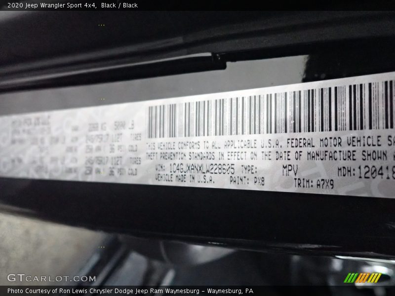 Black / Black 2020 Jeep Wrangler Sport 4x4