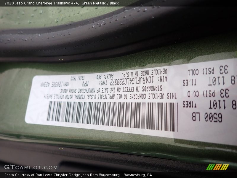 2020 Grand Cherokee Trailhawk 4x4 Green Metallic Color Code PFQ