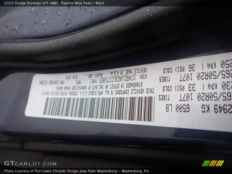 Reactor Blue Pearl / Black 2020 Dodge Durango SXT AWD