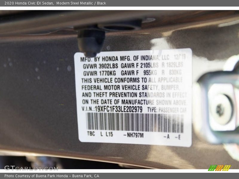 Modern Steel Metallic / Black 2020 Honda Civic EX Sedan