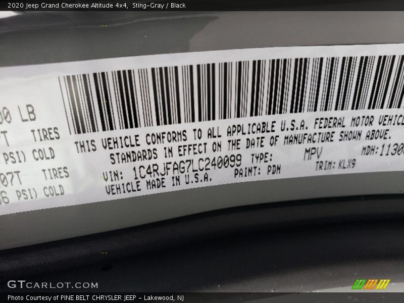 Sting-Gray / Black 2020 Jeep Grand Cherokee Altitude 4x4
