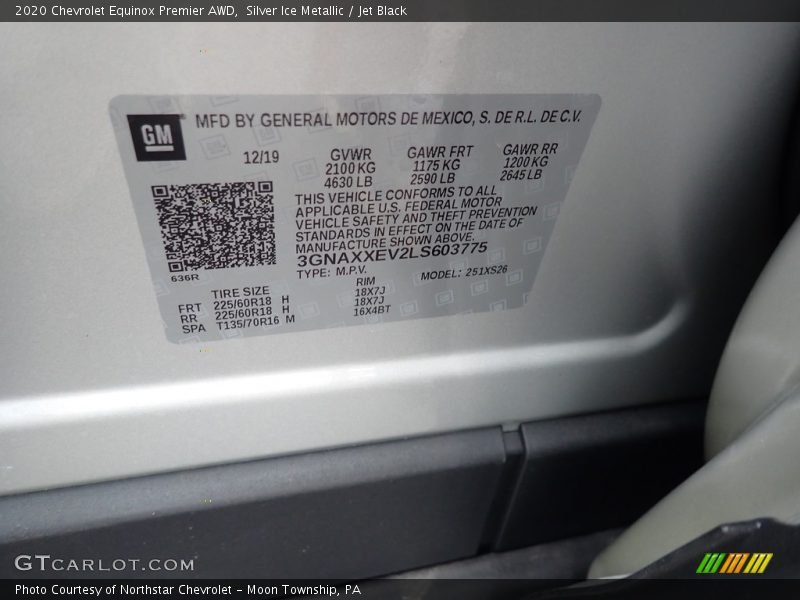 Silver Ice Metallic / Jet Black 2020 Chevrolet Equinox Premier AWD