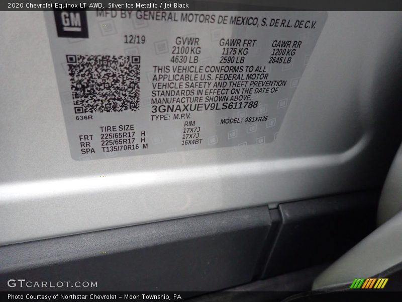 Silver Ice Metallic / Jet Black 2020 Chevrolet Equinox LT AWD
