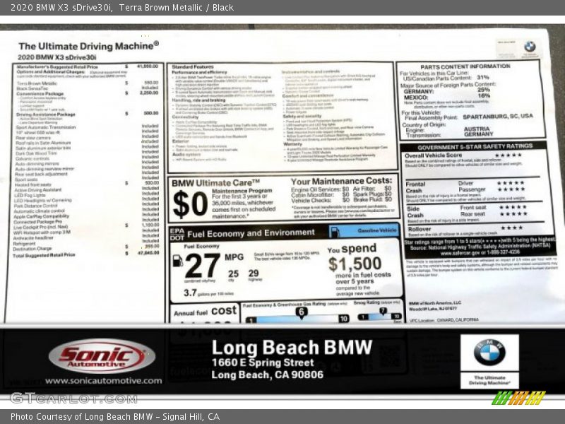 Terra Brown Metallic / Black 2020 BMW X3 sDrive30i