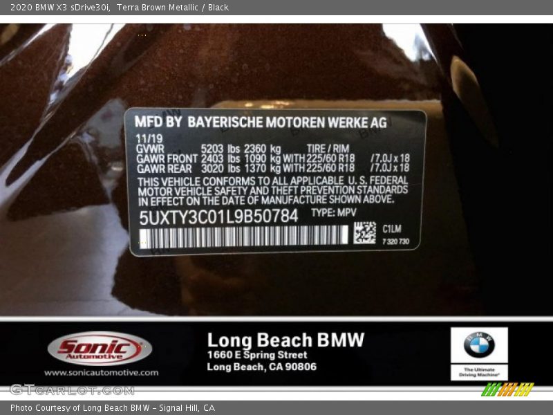 Terra Brown Metallic / Black 2020 BMW X3 sDrive30i