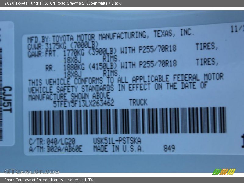 2020 Tundra TSS Off Road CrewMax Super White Color Code 040