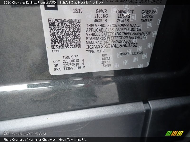 Nightfall Gray Metallic / Jet Black 2020 Chevrolet Equinox Premier AWD