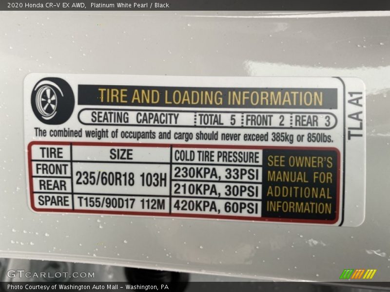 Platinum White Pearl / Black 2020 Honda CR-V EX AWD