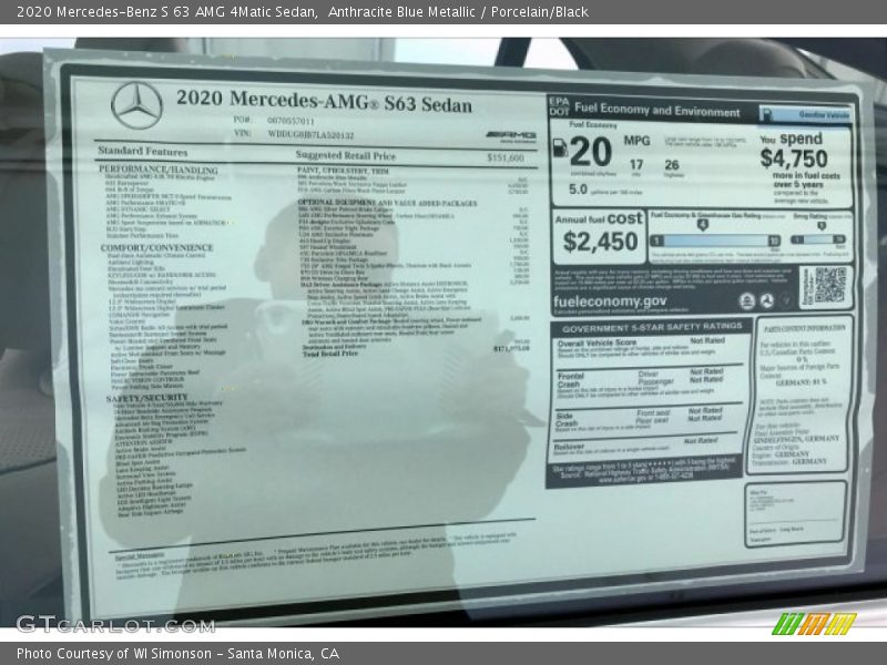 Anthracite Blue Metallic / Porcelain/Black 2020 Mercedes-Benz S 63 AMG 4Matic Sedan