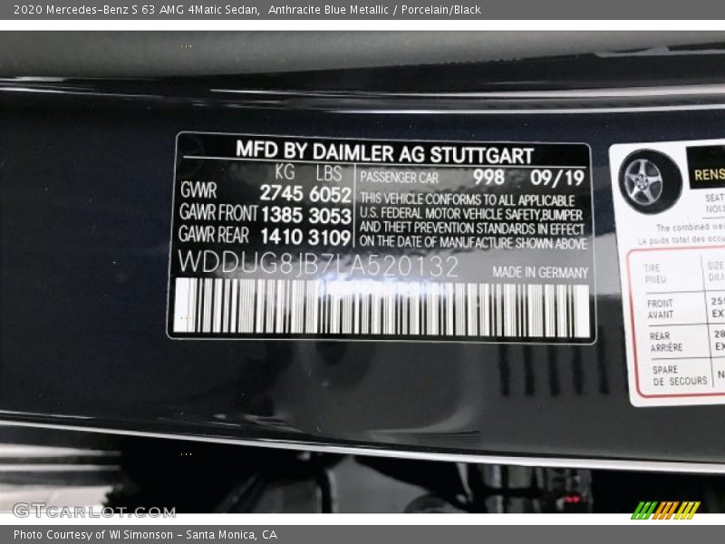 Anthracite Blue Metallic / Porcelain/Black 2020 Mercedes-Benz S 63 AMG 4Matic Sedan