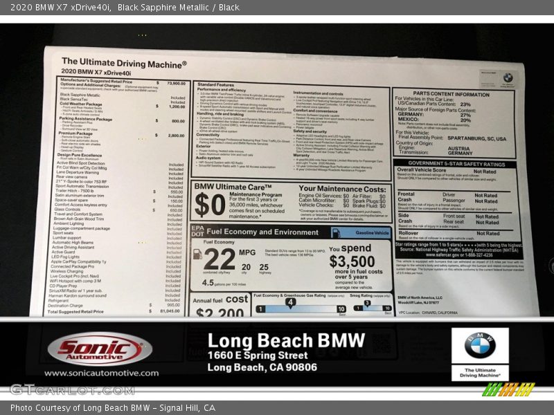 Black Sapphire Metallic / Black 2020 BMW X7 xDrive40i