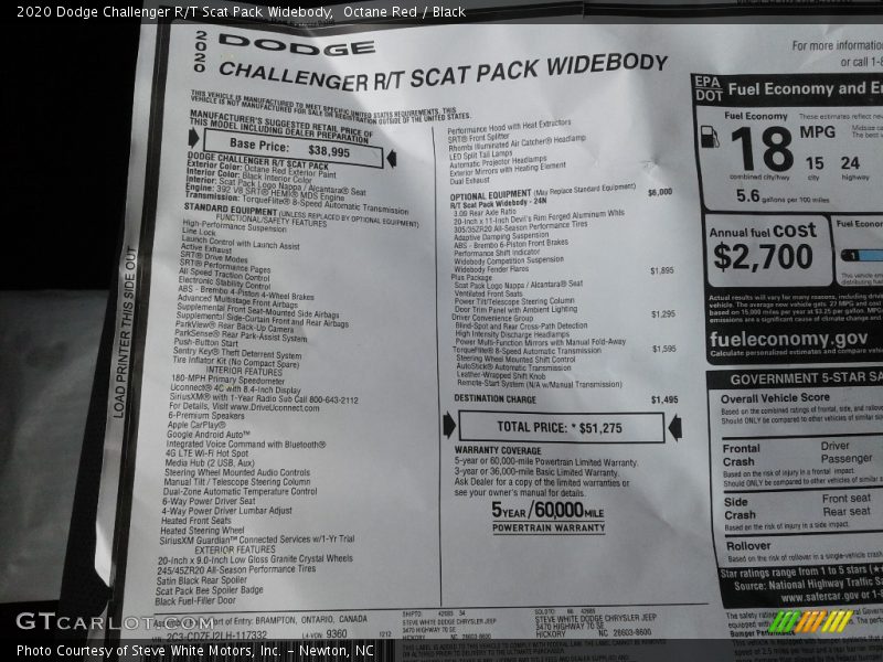 Octane Red / Black 2020 Dodge Challenger R/T Scat Pack Widebody