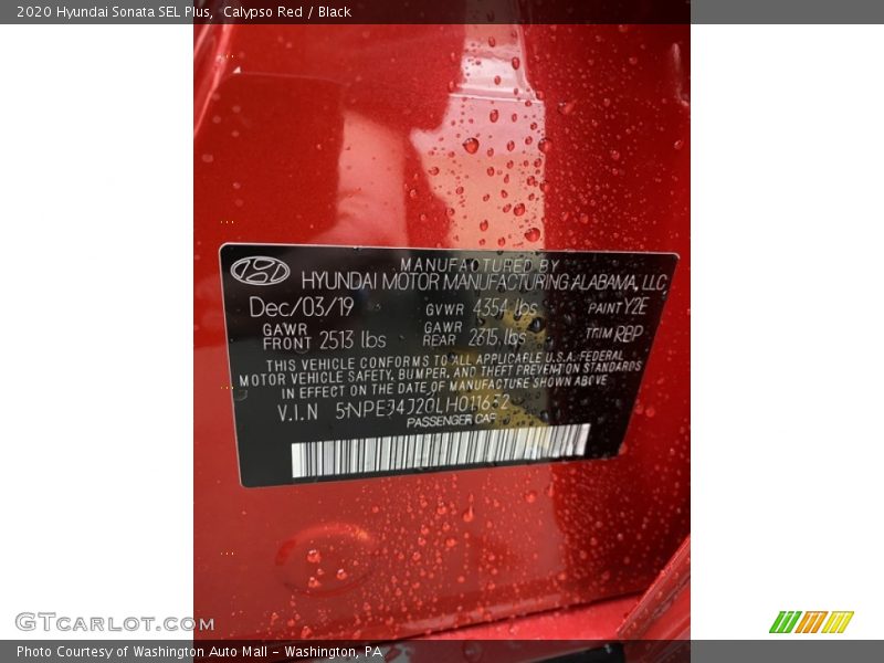 Calypso Red / Black 2020 Hyundai Sonata SEL Plus