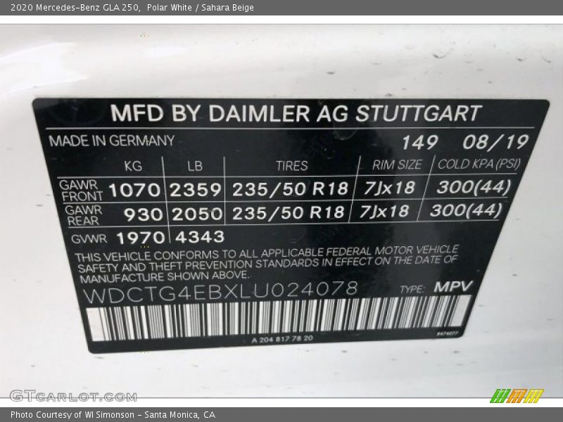Polar White / Sahara Beige 2020 Mercedes-Benz GLA 250