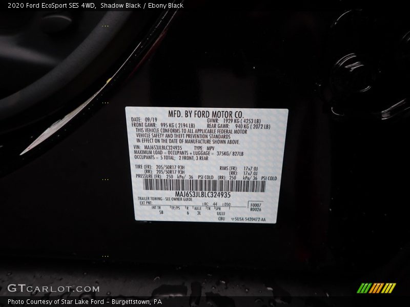 Shadow Black / Ebony Black 2020 Ford EcoSport SES 4WD