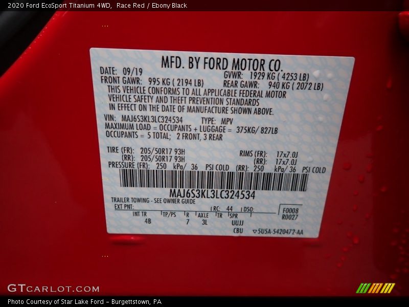 Race Red / Ebony Black 2020 Ford EcoSport Titanium 4WD