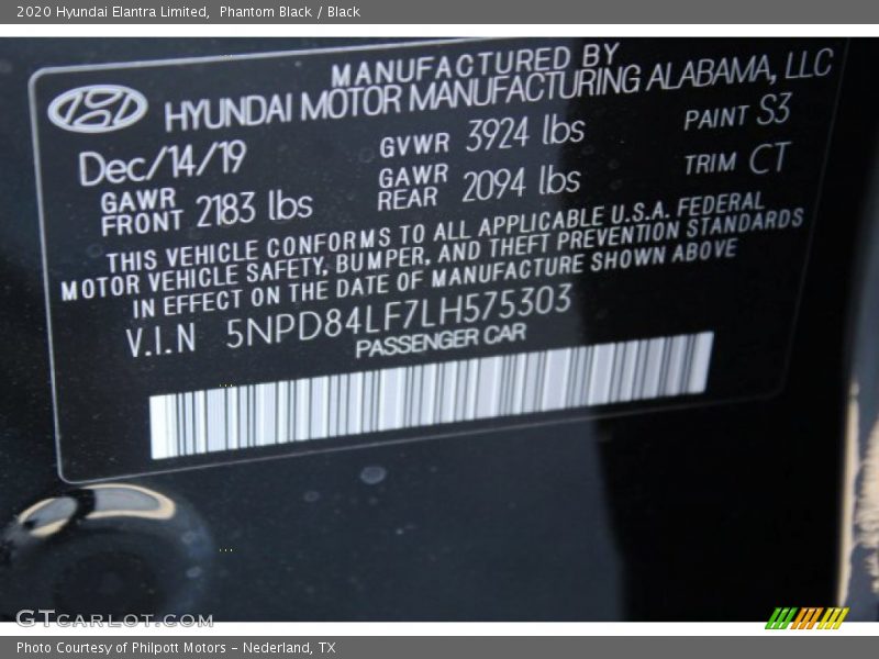 Phantom Black / Black 2020 Hyundai Elantra Limited