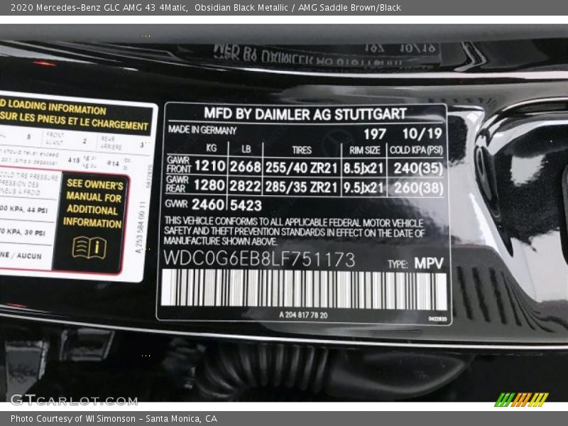 Obsidian Black Metallic / AMG Saddle Brown/Black 2020 Mercedes-Benz GLC AMG 43 4Matic