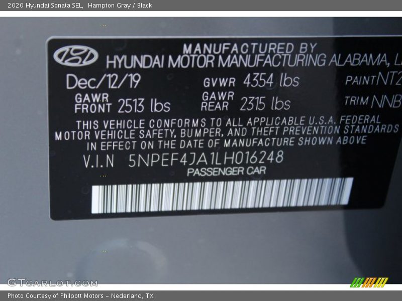 Hampton Gray / Black 2020 Hyundai Sonata SEL