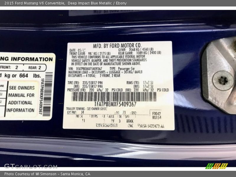 Deep Impact Blue Metallic / Ebony 2015 Ford Mustang V6 Convertible
