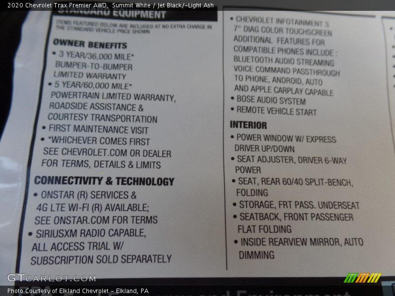 Summit White / Jet Black/­Light Ash 2020 Chevrolet Trax Premier AWD
