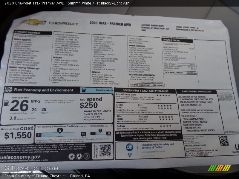 Summit White / Jet Black/­Light Ash 2020 Chevrolet Trax Premier AWD
