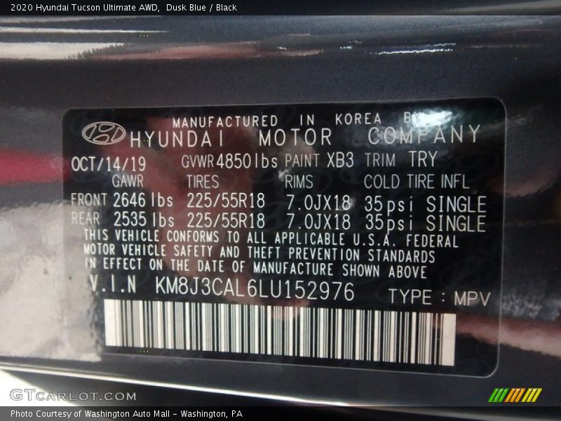 Dusk Blue / Black 2020 Hyundai Tucson Ultimate AWD