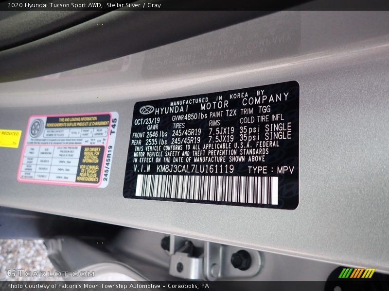 Stellar Silver / Gray 2020 Hyundai Tucson Sport AWD