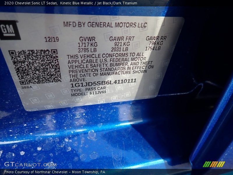 Kinetic Blue Metallic / Jet Black/Dark Titanium 2020 Chevrolet Sonic LT Sedan