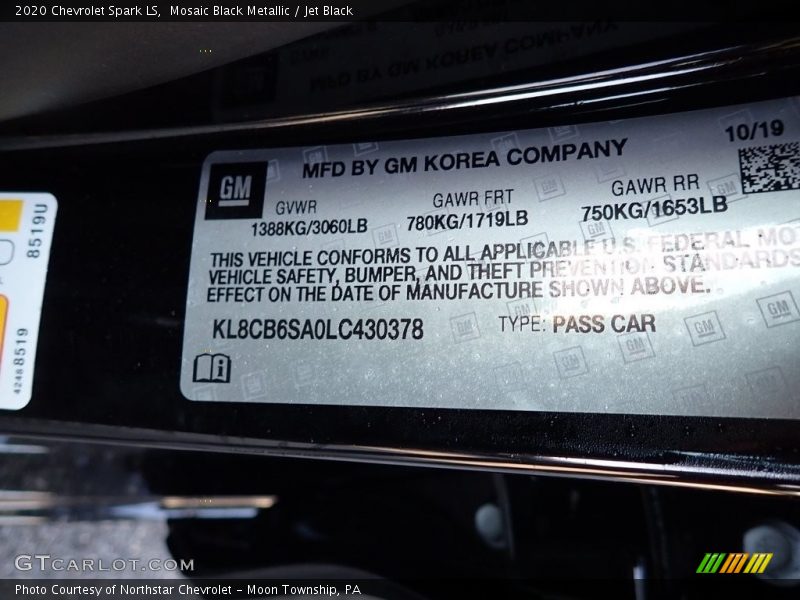 Mosaic Black Metallic / Jet Black 2020 Chevrolet Spark LS