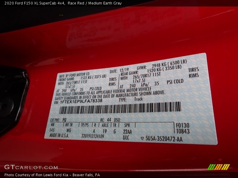 2020 F150 XL SuperCab 4x4 Race Red Color Code PQ