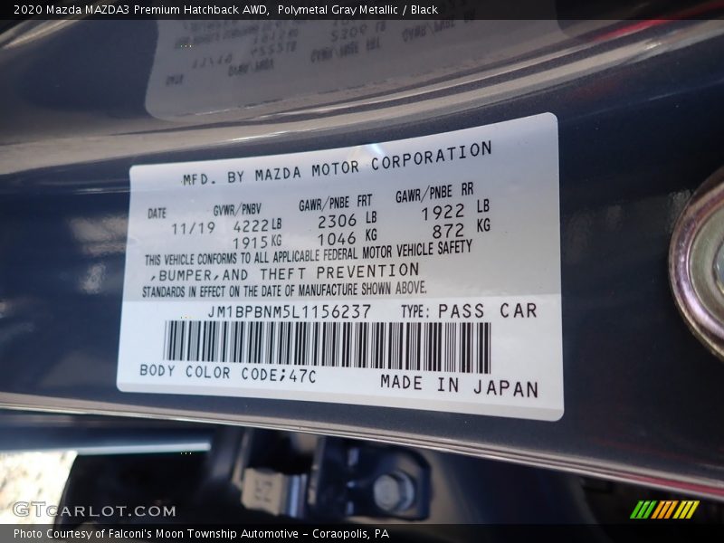 2020 MAZDA3 Premium Hatchback AWD Polymetal Gray Metallic Color Code 47C