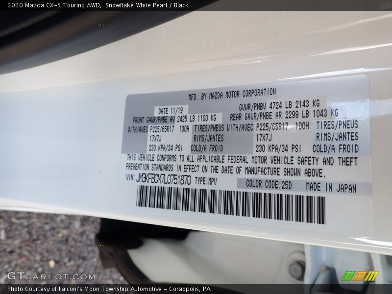2020 CX-5 Touring AWD Snowflake White Pearl Color Code 25D